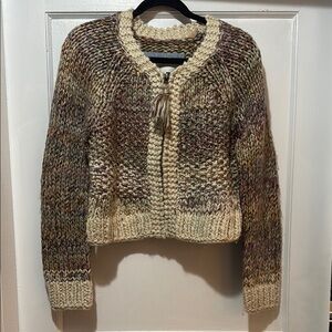 Angel Of The North Cream and Brown Chunky Knit Cardigan